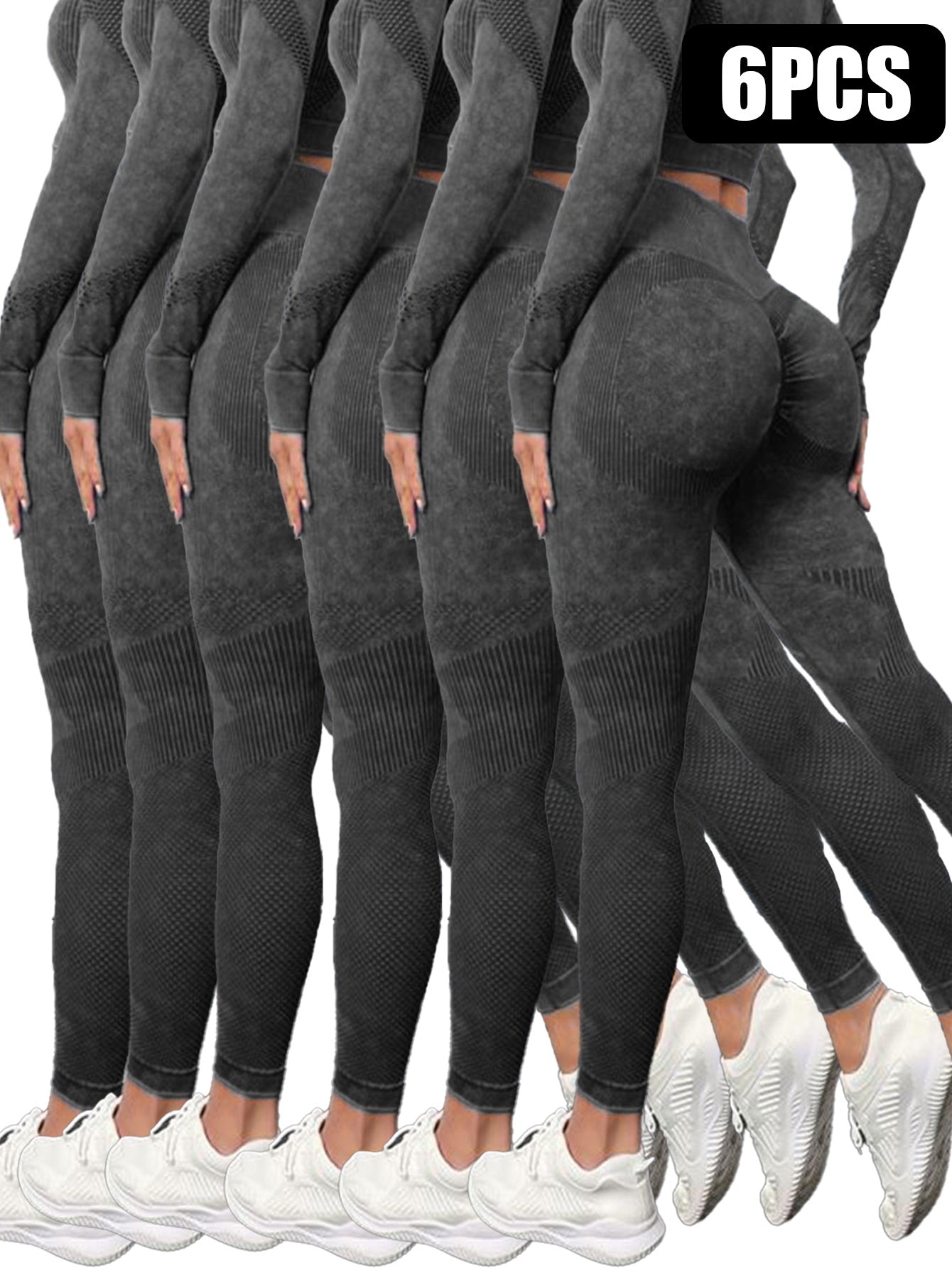 6 Pack Mesh Cut Out Leggings For Women Tights Breathable Workout Tummy Control Pants