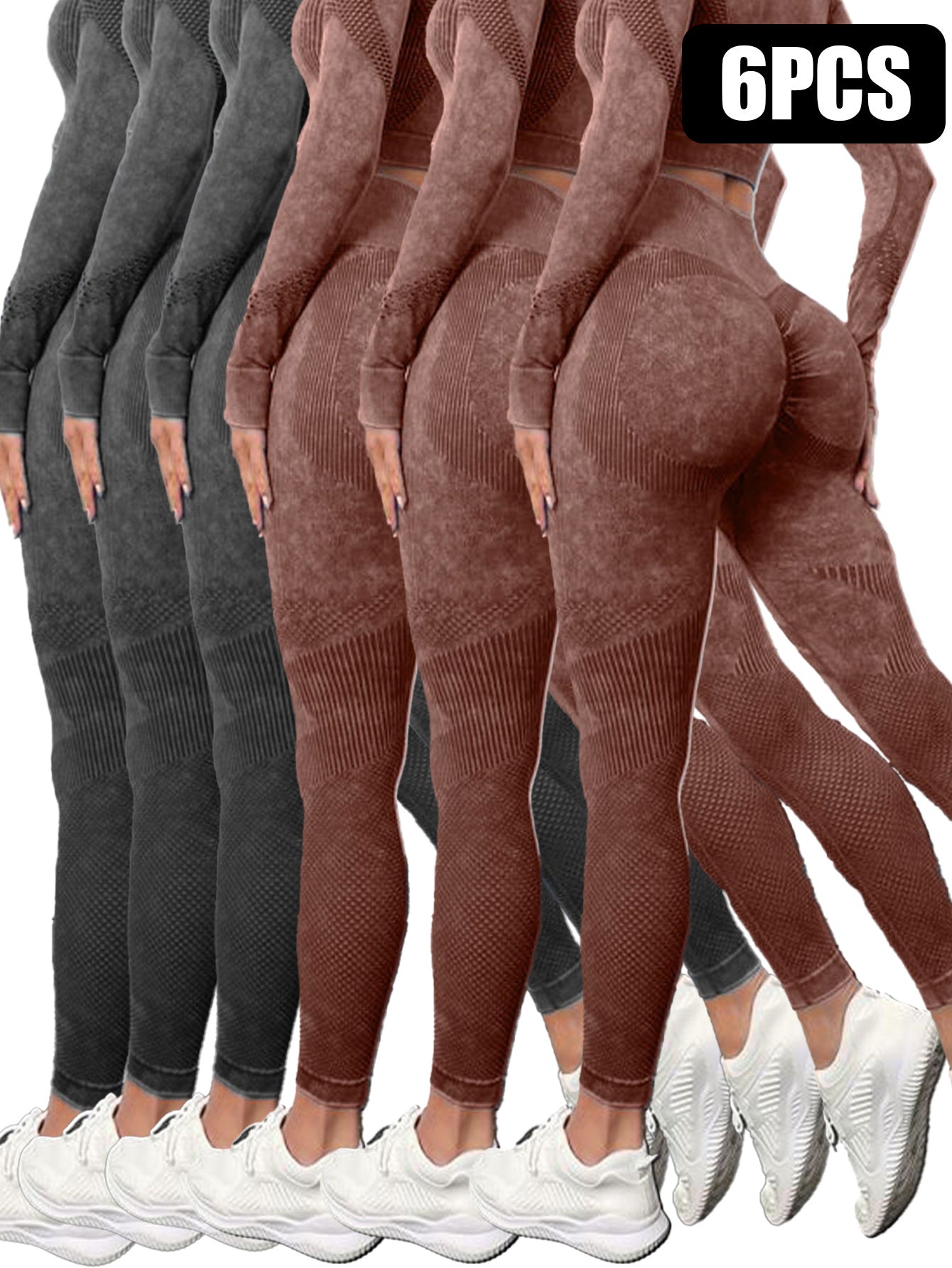 6 Pack Mesh Cut Out Leggings For Women Tights Breathable Workout Tummy Control Pants