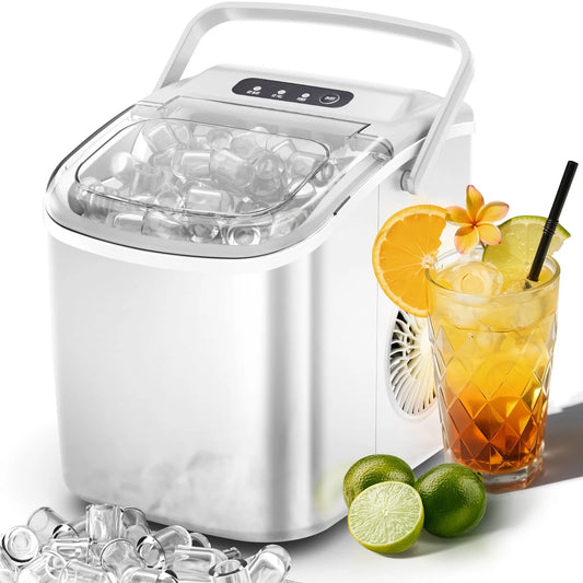 26 Lbs/24H Countertop Ice Maker Machine, 9 Bullet-Shaped Ice in 6 Min, Auto-Cleaning, White
