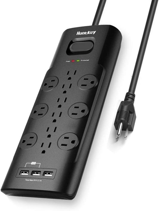 Surge Protector Power Strip (4000J),  12 Outlets with 3 USB Ports, 6 Ft Extention Cord, ETL Listed, White